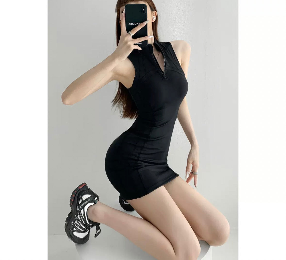 XOXO 1/2 Zip Active Dress Black