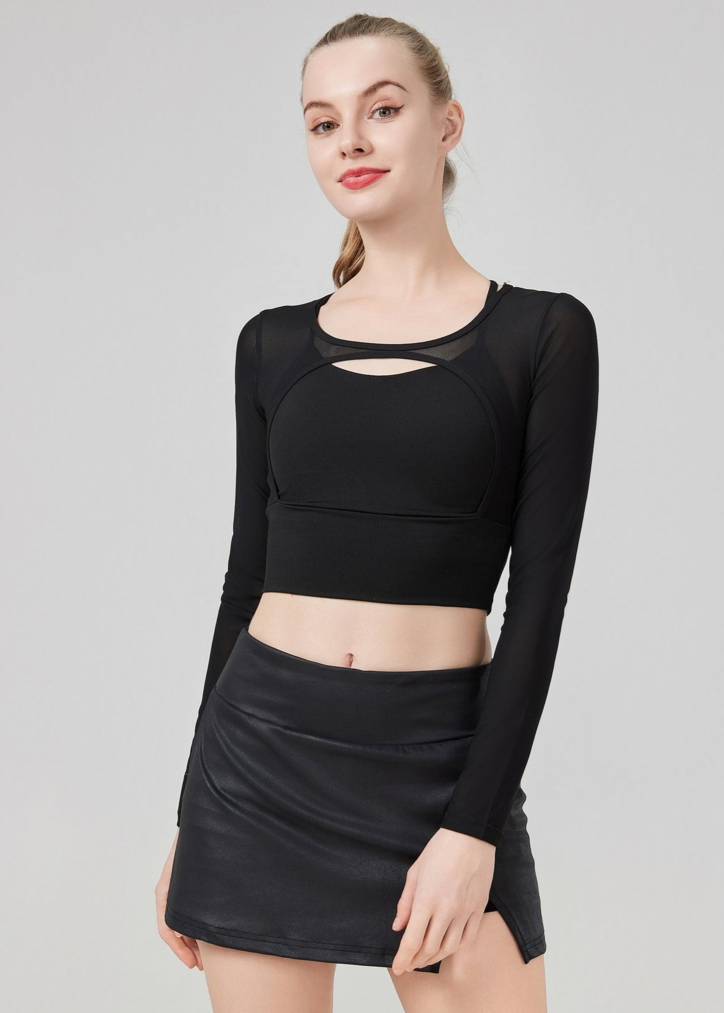 Mesh Cut Out Long Sleeve Top