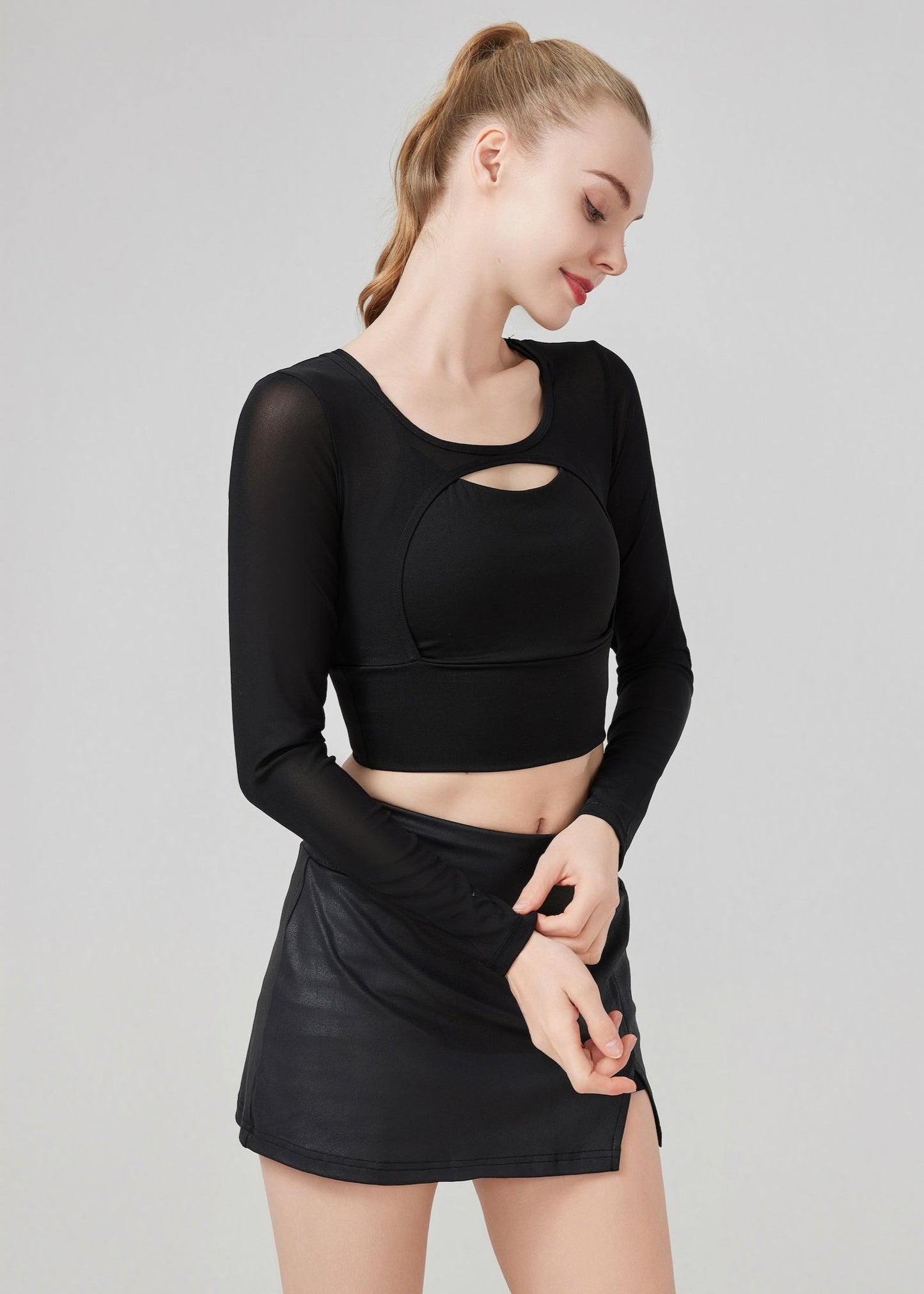 Mesh Cut Out Long Sleeve Top